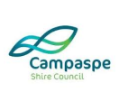 Logo of Campaspe Shire Council featuring two interlocking leaf shapes in blue and green above the text "Campaspe Shire Council" on a white background.