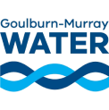 Logo for Goulburn-Murray Water featuring the organization’s name in blue text above stylized blue wave graphics.