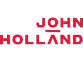 The image shows the logo of John Holland, with the words "JOHN" above "HOLLAND" in bold, red uppercase letters on a white background.