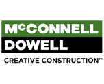 Logo for McConnell Dowell. The words "McCONNELL" in white on a green background, "DOWELL" in white on a black background, and "CREATIVE CONSTRUCTION" in black below.